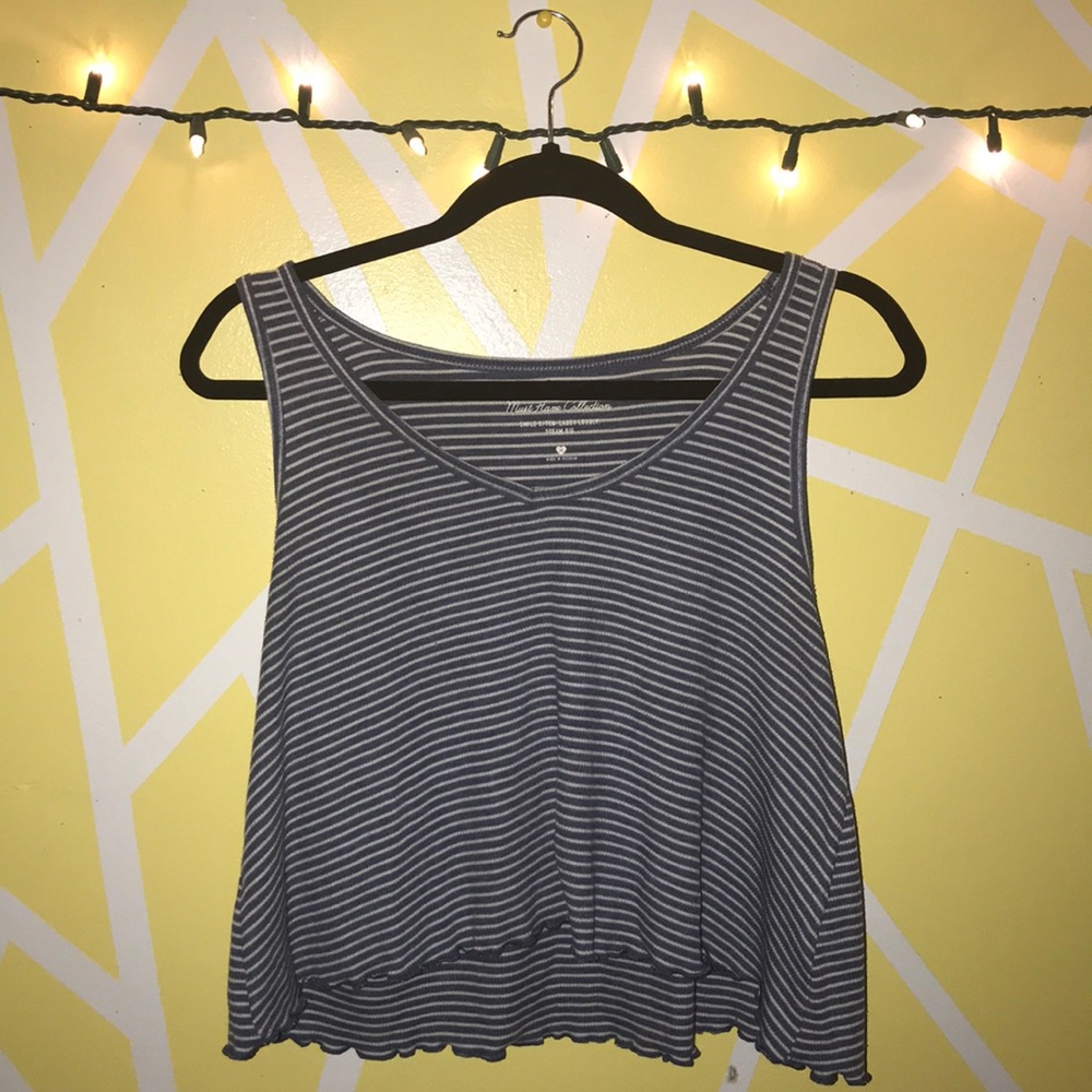 blue & white striped top